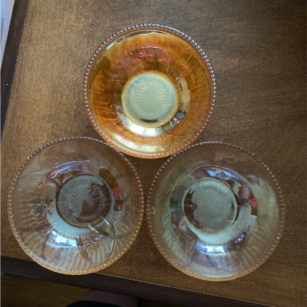 Vintage Jeanette Iris and Herrinbone Berry Bowl Set of 3   Iridescent